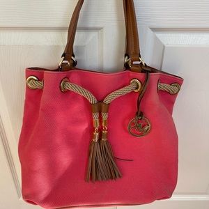 Michael Kors coral drawstring bucket bag